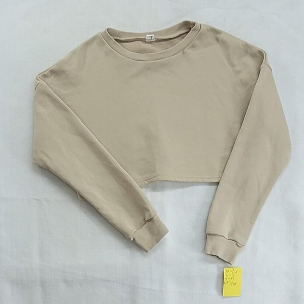 Boho Hey Babe Women's Size Small Long Sleeve Tan Crop Top